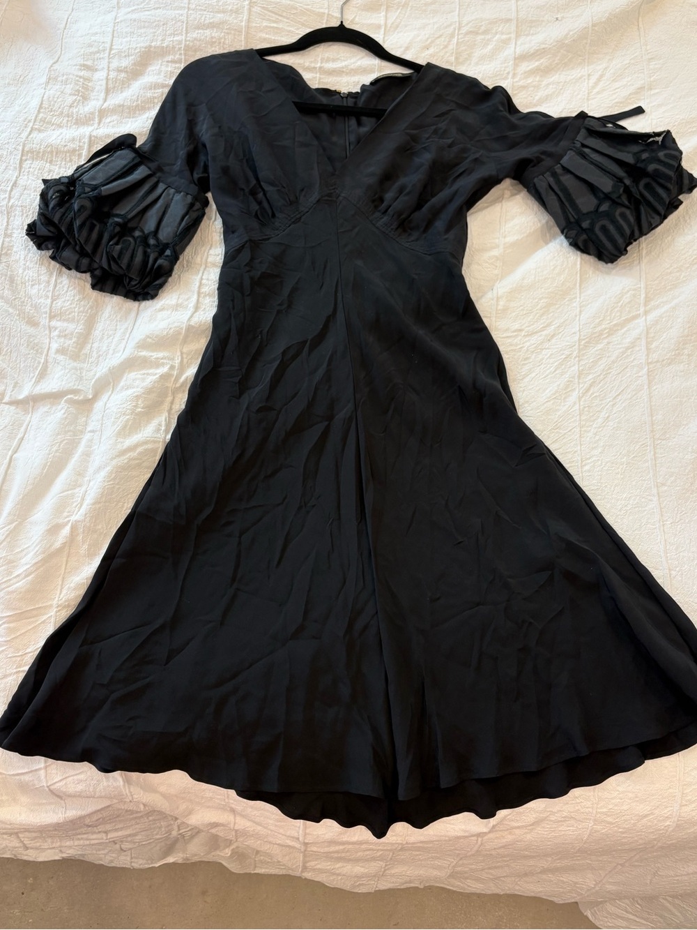 Roberto Cavalli Black Midi Dress with Ruffled Elbow Sleeves